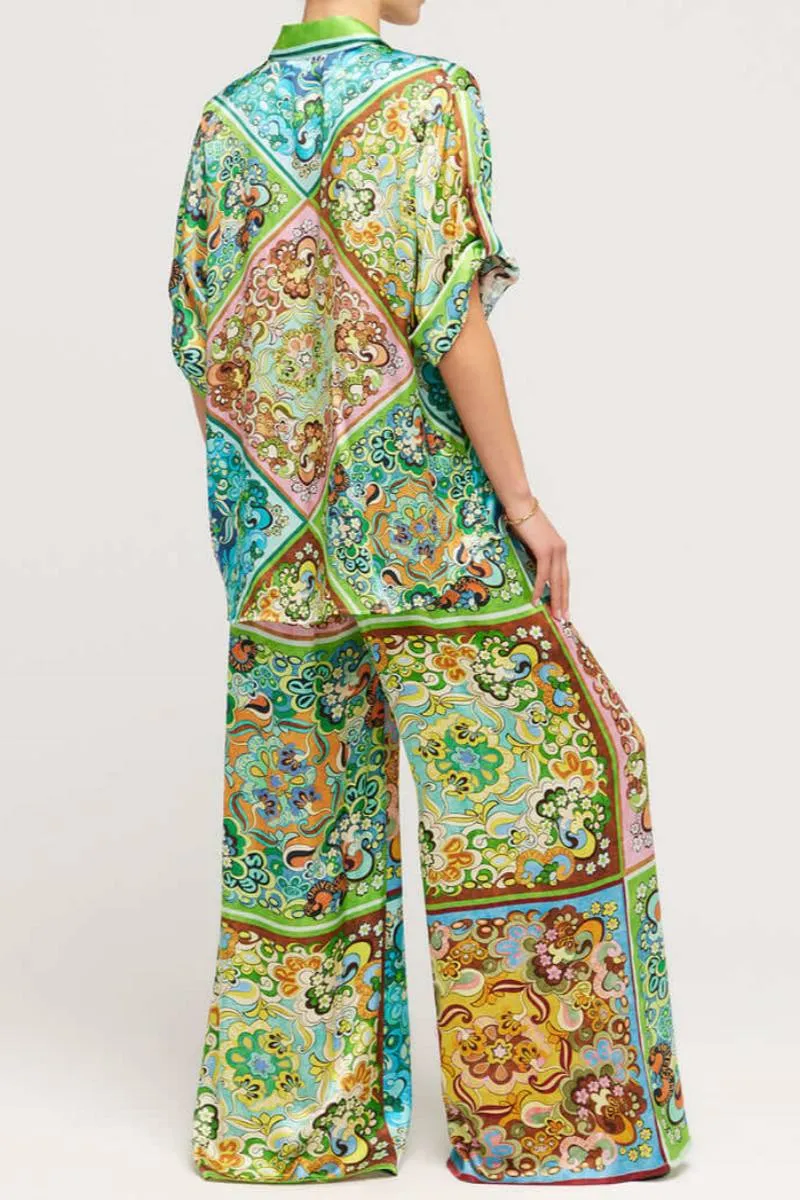 Special Satin Print Button-Down Two-Pieces Set