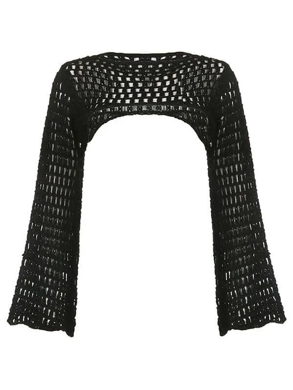 Stylish Long Sleeve Crochet Bolero Knit Top
