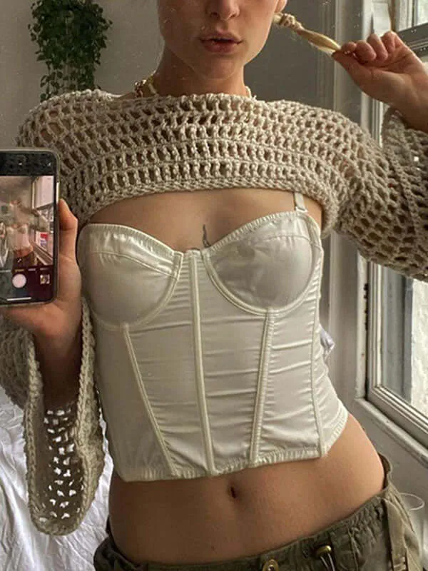 Stylish Long Sleeve Crochet Bolero Knit Top