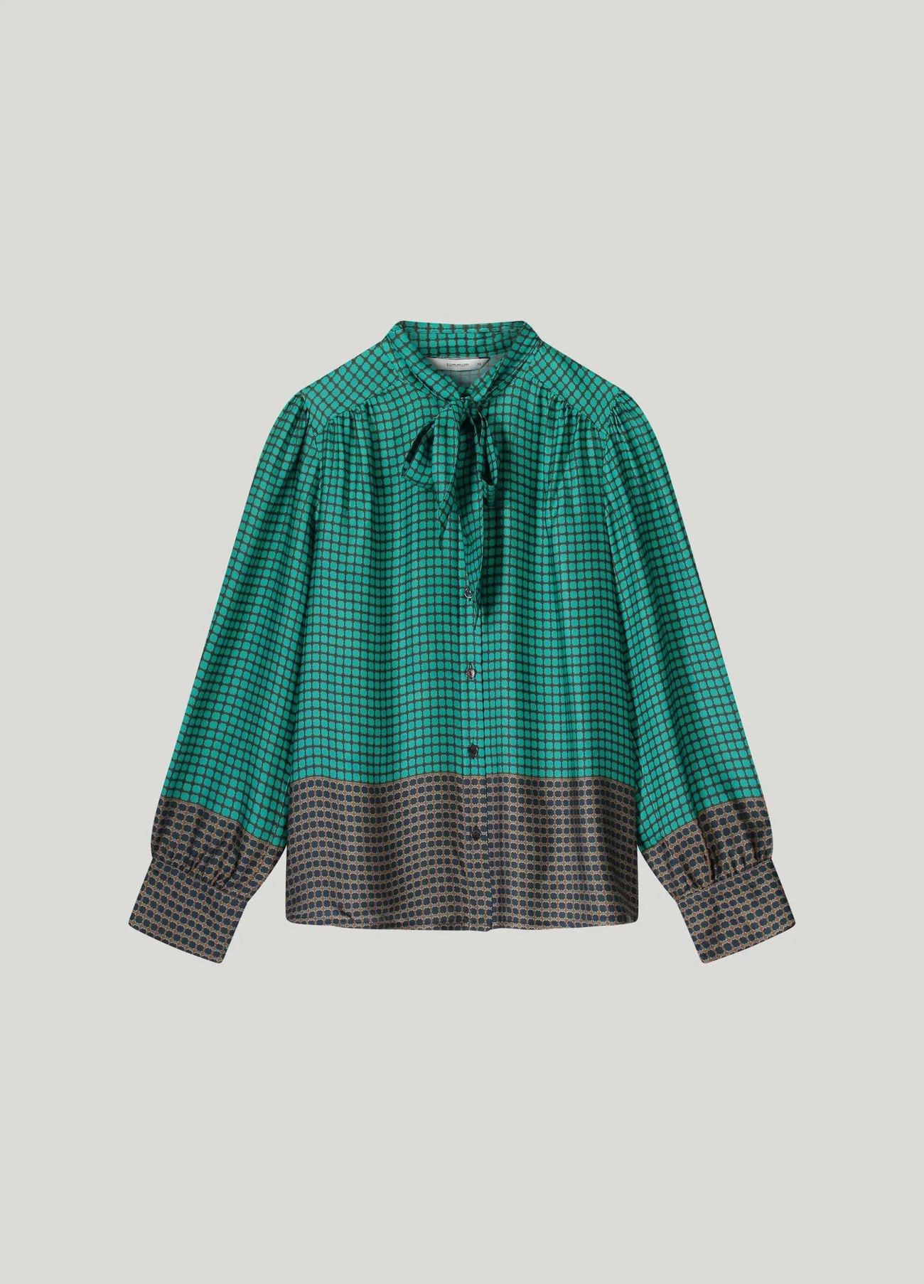 Summum Turquoise/Navy Printed Balloon Sleeve Shirt