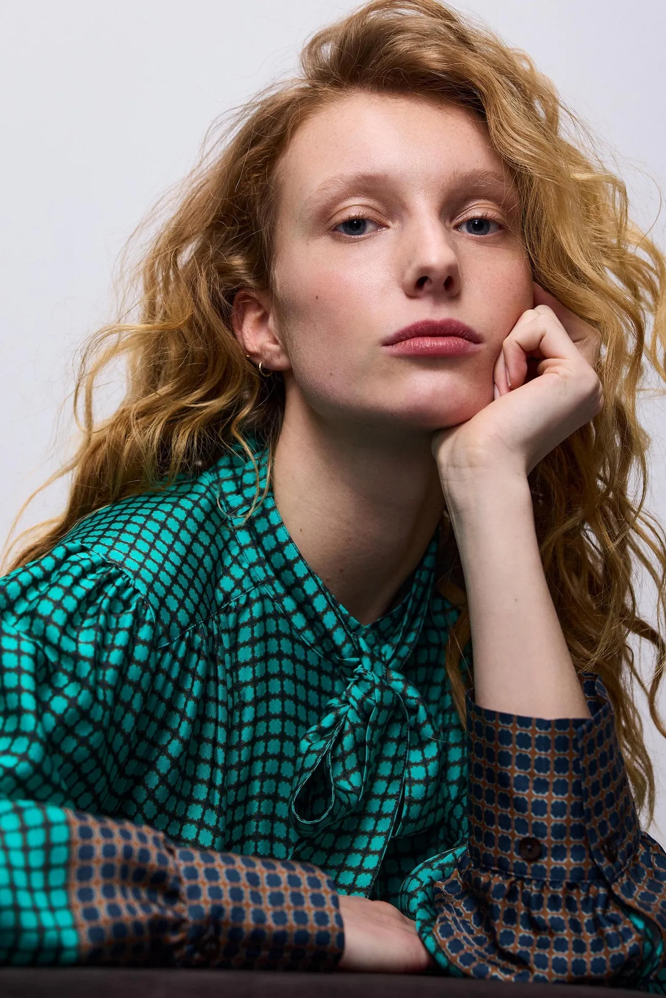 Summum Turquoise/Navy Printed Balloon Sleeve Shirt
