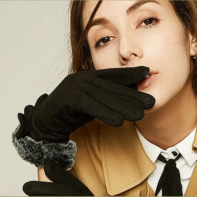 Windproof and cold-proof plus velvet thick suede European embroidery double-layer gloves